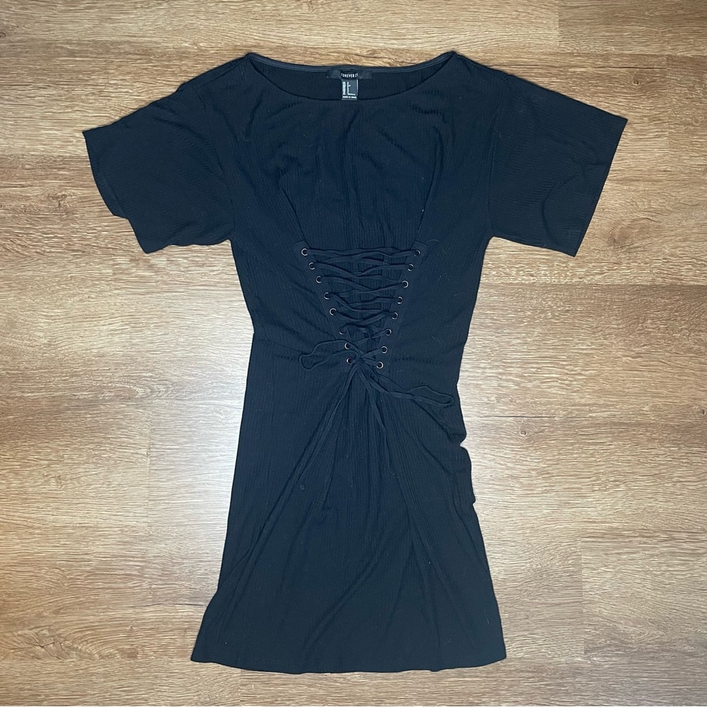 Goth Black Lace Up Mini Dress size S